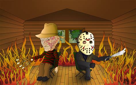 Jason Voorhees Freddy Krueger Artwork Humor Fire Wallpapers Hd Desktop And Mobile Backgrounds