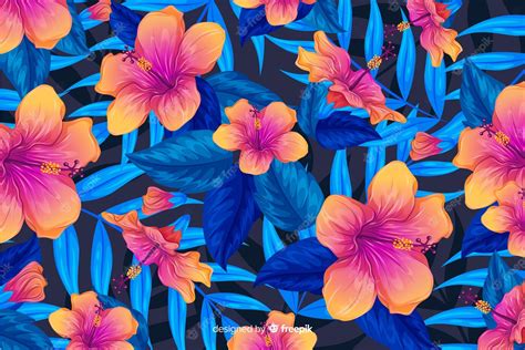 Free Vector Colorful Tropical Flowers And Leaves Background