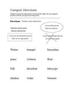 category directions worksheet    grade lesson planet