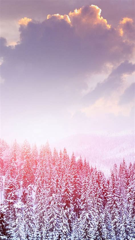 Landscape Winter Snow Trees Mountains Forest Sky Clouds