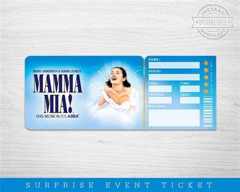 Printable Mamma Mia Broadway Surprise Ticket Mamma Mia Etsy UK