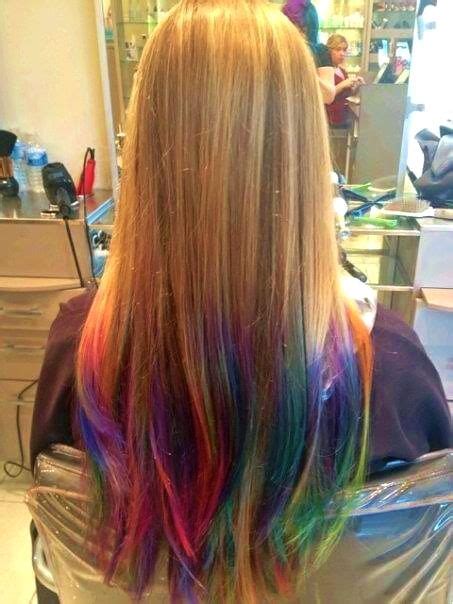 Rainbow Ombre On My Client Rainbow Hair Color Colored Hair Tips Dip
