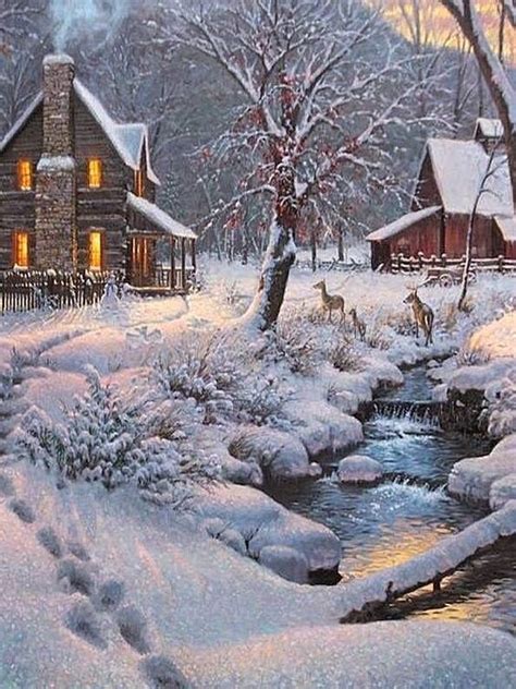 14 Janvier Winter Painting Thomas Kinkade Winter Landscape