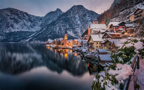 Download Town Austria Lake Mountain Winter Man Made Hallstatt 4k Ultra