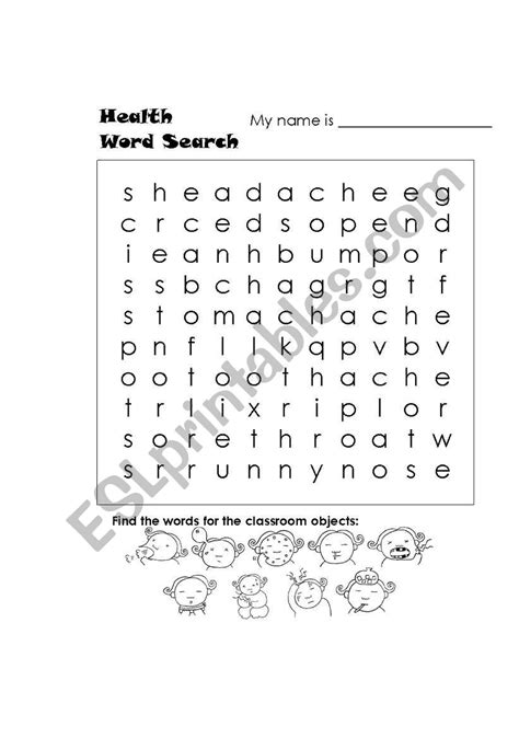 English Worksheets Health Crossword