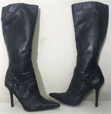 aldo premium butter soft black leather stiletto heel side zip boots women s sz38 £83 99
