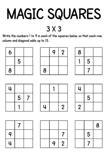 Magic Squares Puzzles With Solutions Teaching Resources