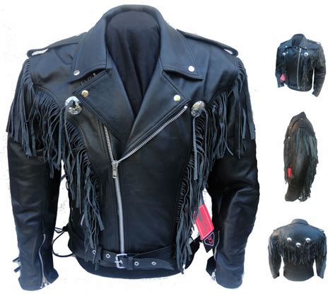 Mens Black Motorcycle Motorbike Cowboy Tassel Fringe ...