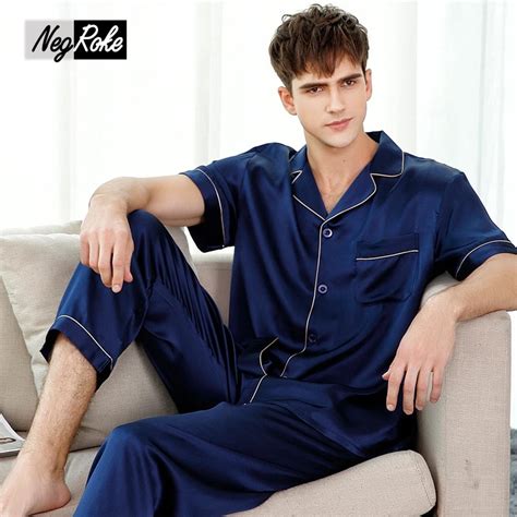 Fashion Trend Summer 100 Genuine Silk Short Sleeves Sexy Mens Silk Pajamas Male Lounge Pyjama
