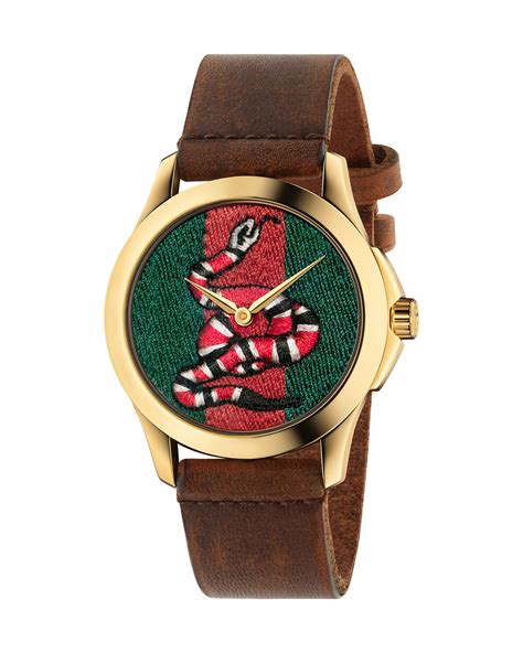 Gucci 38mm King Snake Watch W Leather Strap Neiman Marcus