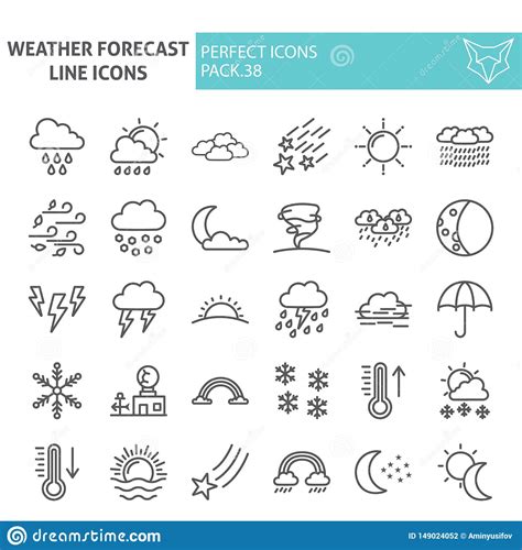 Weather Forecast Line Icon Set Climate Symbols Collection Vector