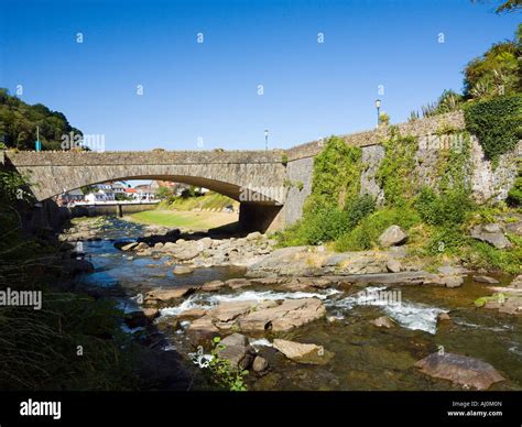 Bridge Over The East Lyn River At Lynmouth Exmoor Somerset Uk Stock