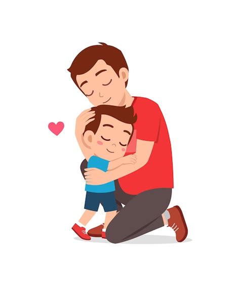 Premium Vector Young Happy Father Hug Cute Little Boy