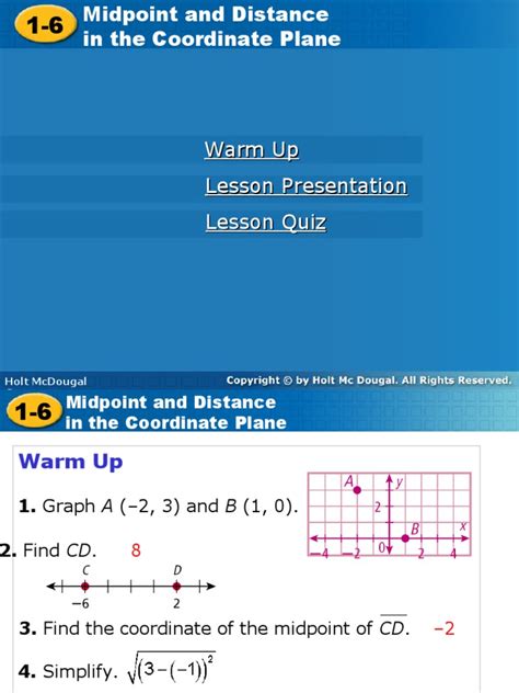 Lesson 2 Midpoint And Distance Formula In The Coordinate Plane Pdf