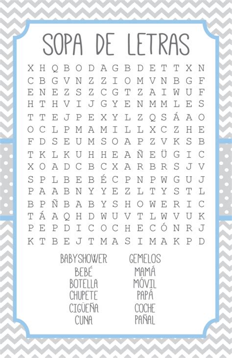 Aquel que hace que te diviertas un montón y te sientas feliz. Juegos de Baby Shower Sopa de Letras | Juegos baby shower ...