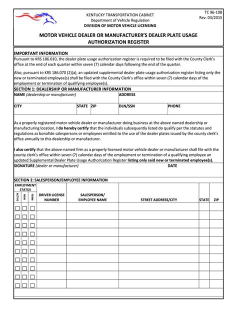 Kentucky Dealer Plate Form Fill Out And Sign Printable Pdf Template