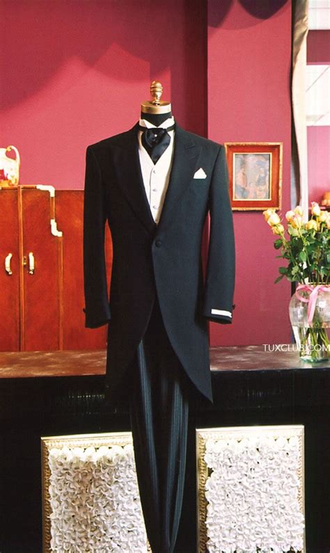 Black Cutaway With White Vest And Black Satin Ascot Tux Shop Tuxedo