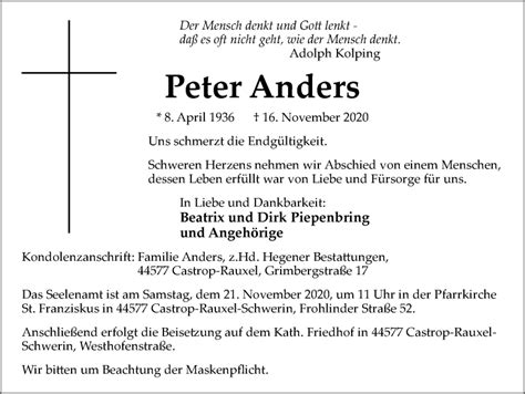 Traueranzeigen Von Peter Anders Trauer In Nrwde