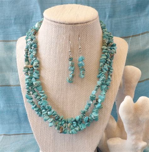 Multi Strand Turquoise Chip Necklace With By Thegreeneyedturtle