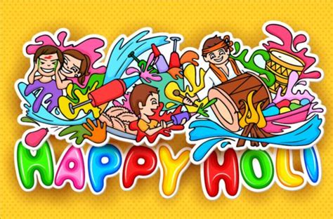 Happy Holi Doodle Design Vector Free Download