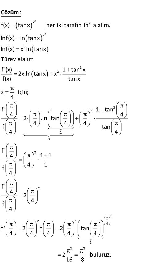 ln alarak türev alma x üzeri x in türevi Matematik
