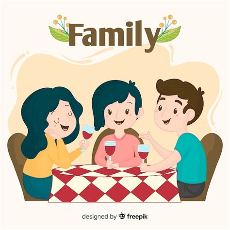 Familia Comiendo Junta Dibujada A Mano Vector Gratis