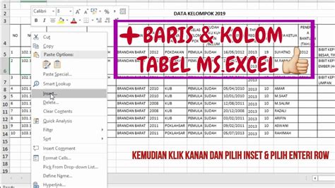 Cara Menambahkan Baris Dan Kolom Di Tabel Ms Excel Youtube