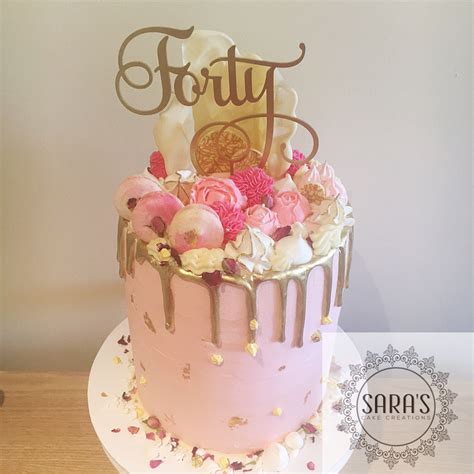 A birthday party in a box!!! 40th Birthday cake in rose gold and blush pink. With 24k ...