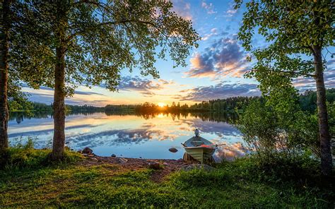 Finland Sunset Lake Forest Summer Beautiful Nature Europe Hd