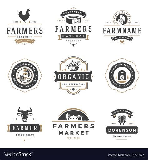 Farmers Market Logos Templates Objects Set Vector Image