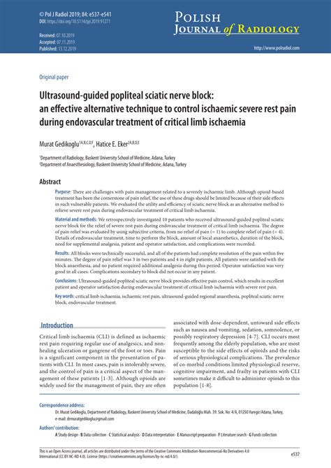 Pdf Ultrasound Guided Popliteal Sciatic Nerve Block An Effective