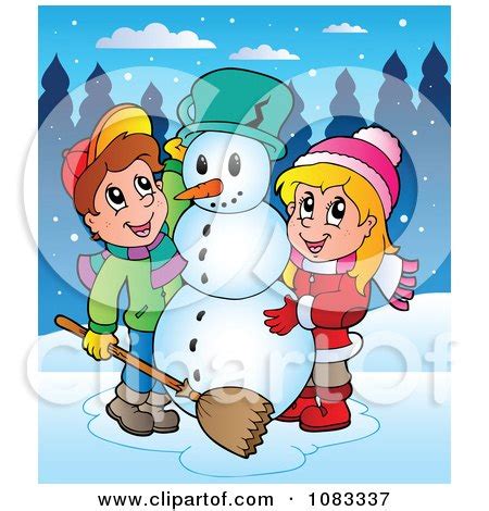 500+ vectors, stock photos & psd files. Clipart Outlined Winter Kids Making A Snowman - Royalty ...