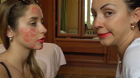Two Lesbians Lipstick Kissing Cheeks Youtube