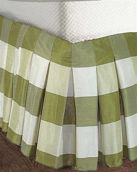 Ivory Green Buffalo Checked Faux Silk Bed Skirt Or Dust Ruffles