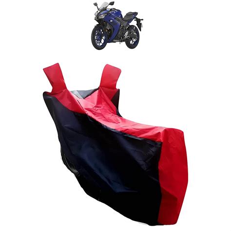 Adroitz Body Cover For Yamaha Yzf R15 V3 Bike With Mirror Pocket Stripe In Matte Black And Red