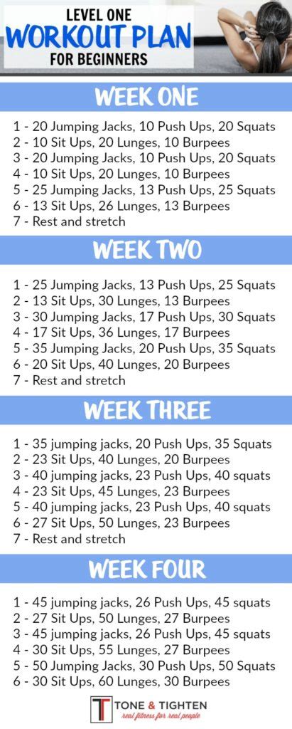 4 Week Beginner S Workout Plan Tone And Tighten