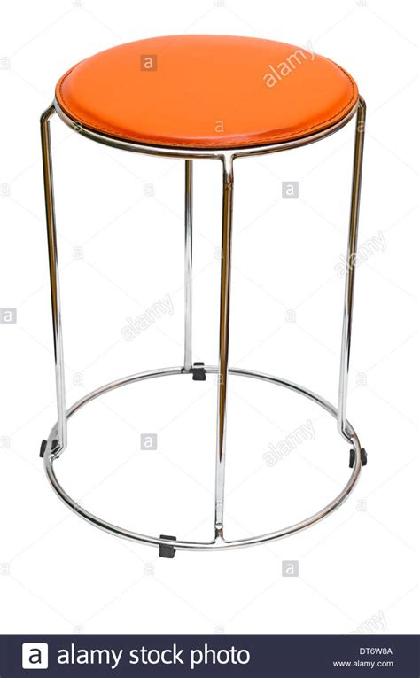 Modern Orange Kitchen Stool Made Of Metal Isolated On Withe Background