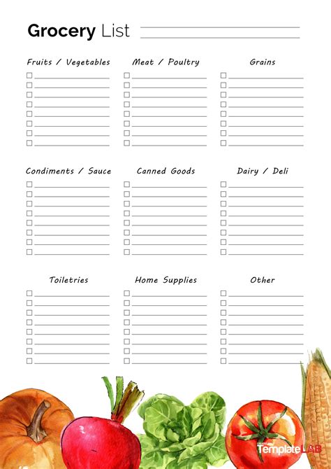 Grocery Store Shopping List Template