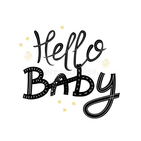 Hello Little One Hand Drawing Lettering With Decorative Elements Baby