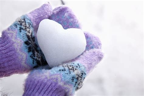 Snow Heart In Hands With Mittens Stock Photo Image Of Snow Playful