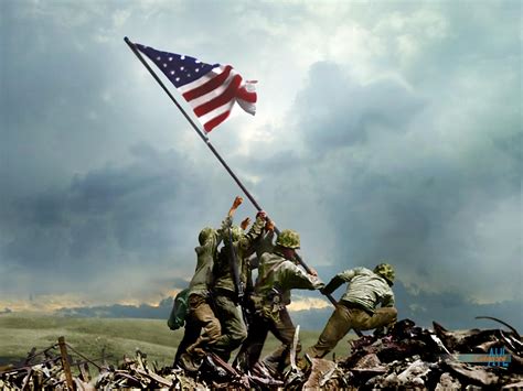 Colorized Icnonic Photo Of Us Flag Raising On Mt Suribachi In Iwo Jima