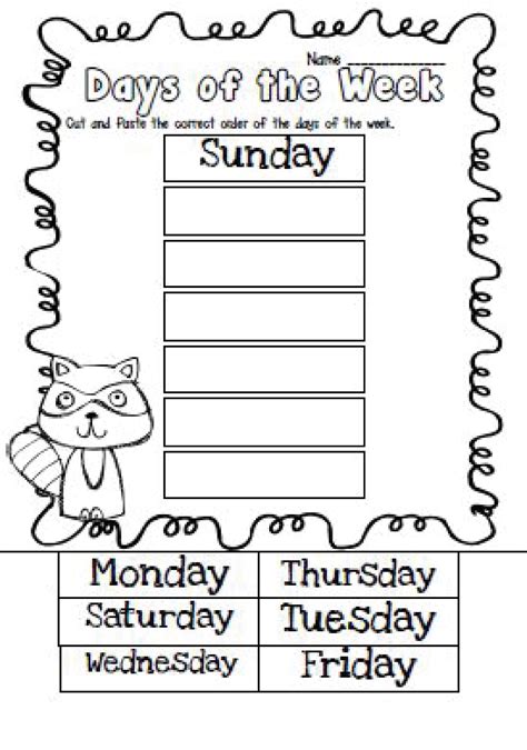 Days Of The Week Printable Worksheets