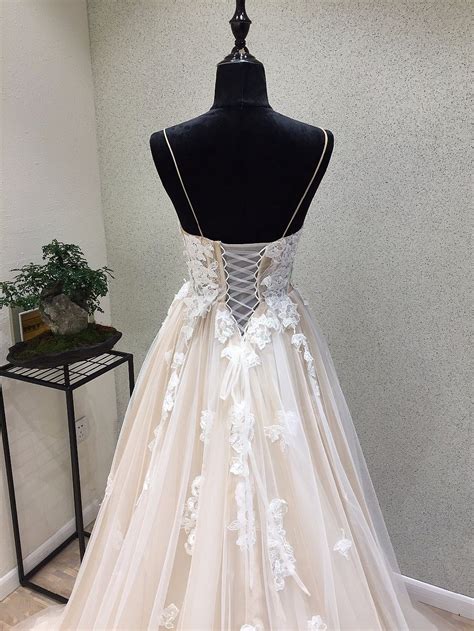 New Tulle A Line Wedding Dress With Lace Up Back