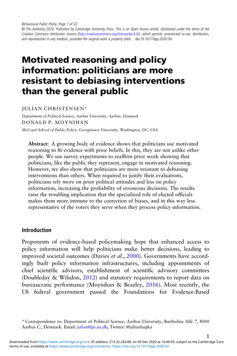 Pdf Motivated Reasoning And Policy Information Politicians Are More