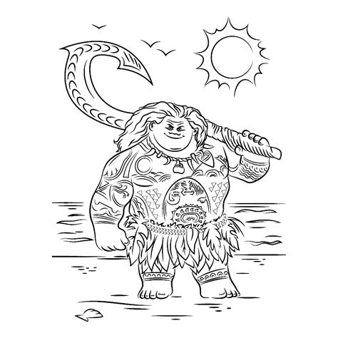 Moana coloring pages are a fun way for kids of all ages to develop creativity, focus, motor skills and color recognition. Leuk voor kids - Demigod Maui with his magic fish hook