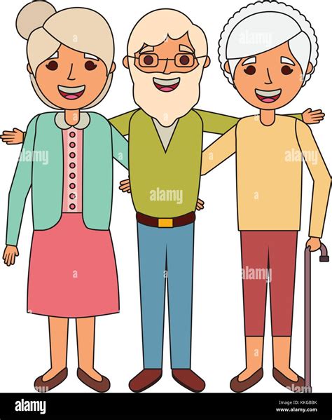 Old Man With Women Grandparents Embraced Together Smiling Vector