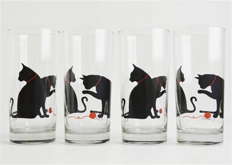 Cat Glassware T Set Of 4 Everyday Drinking Glasses 16oz Made In The Usa