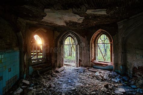 Inside Old Ruined Abandoned Historical Khvostov`s Mansion In Gothic