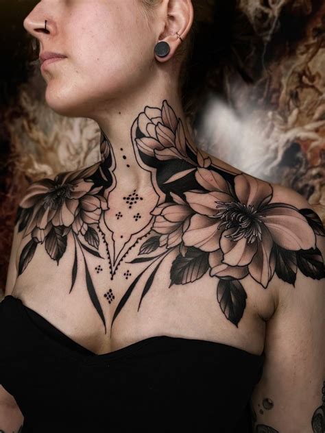 Chestpiece Sarahrose Tattoo Feminine Shoulder Tattoos Chest Tattoos