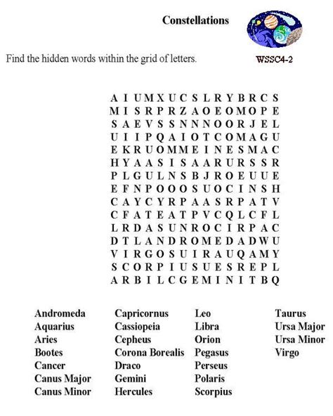 Constellations Word Puzzle Sheet Beaver Scouts Free Printable Word